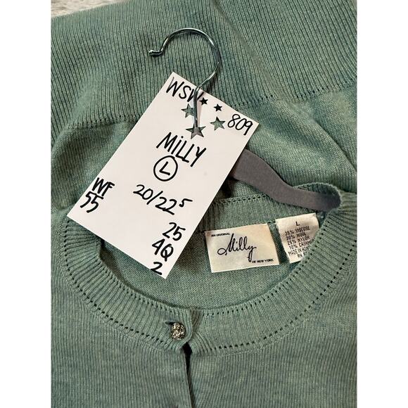 Milly Cardigan Sweater Women's Large Light Blue JewelButtons Cashmere Wool Blend - Picture 3 of 5